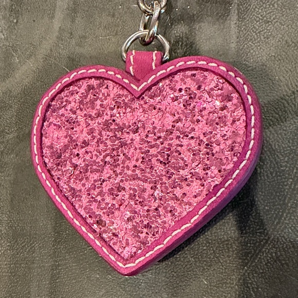 RARE - Coach Pink Glitter Heart with Leather Trim Bag Charm - Picture 3 of 4